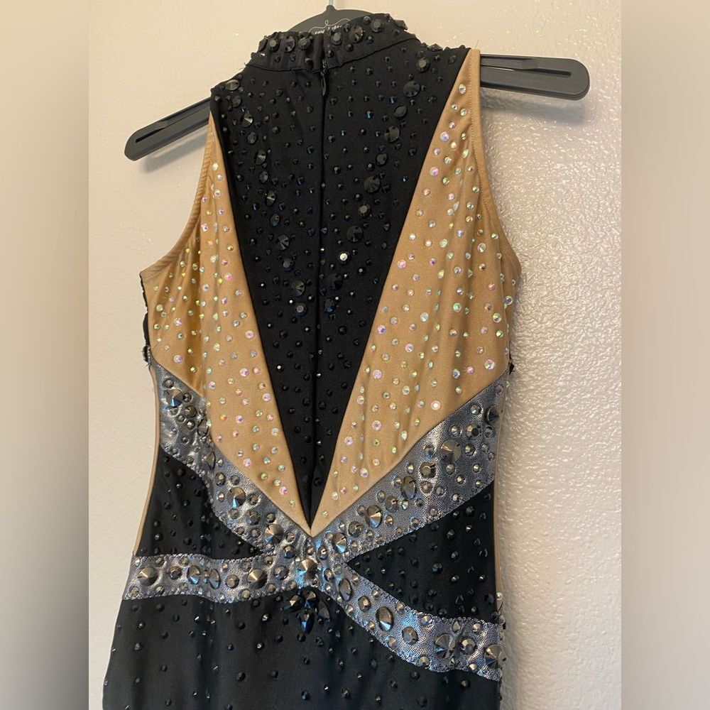 Glamour Solo Dance Costume Black Silver Rhinestone Jazz Contemporary SA Adult - Picture 4 of 11